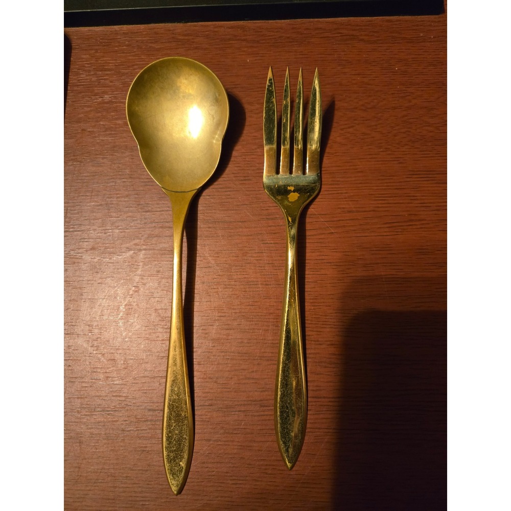 Christofle Vintage Gold Tone Serving Spoon and Fork Set Tarnish Wear
